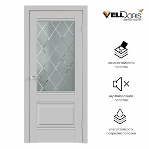 Дверь межкомнатная VellDoris ALTO 2V, серый эмалит, 900x2000, LR, стекло ромб светлый, без врезки замка и петель
