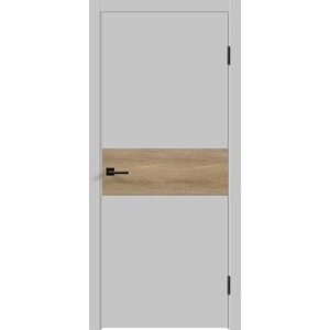 Дверь межкомнатная VellDoris Galant DUO 3, светло-серый эмалит, 800x2000, LR, без врезки замка и петель, кромка abs 2мм с 4х сторон, цвет светло-серый эмалит, вставка дуб европейский горизонт
