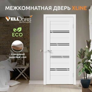Дверь межкомнатная VellDoris XLINE 4, белый эмалит, 600x2000, LR, стекло лакобель черное, без врезки замка и петель