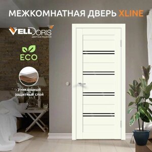 Дверь межкомнатная VellDoris XLINE 4, молочный эмалит, 700x2000, LR, стекло лакобель черное, без врезки замка и петель