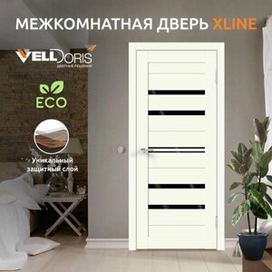 Дверь межкомнатная VellDoris XLINE 6, молочный эмалит, 600x2000, LR, стекло лакобель черное, без врезки замка и петель