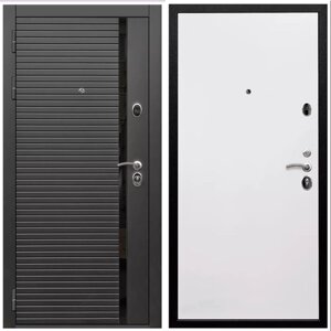Дверь входная Армада Черная шагрень ФЛС-550/ Гладкая Белый матовый МДФ панель 10 мм с фрезеровкой