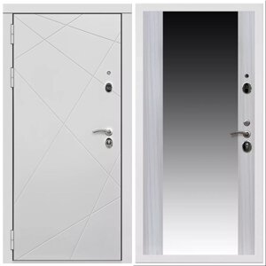 Дверь входная Армада Тесла / СБ-16 Сандал белый МДФ панель 16 мм с зеркалом