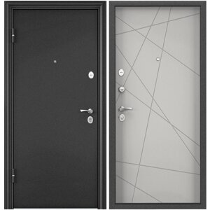 Дверь входная для квартиры Torex Flat-M 860х2050, левый, тепло-шумоизоляция, антикоррозийная защита, замки 4-го и 2-го класса защиты, серый/белый