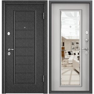 Дверь входная для квартиры Torex Flat-M 860х2050 правый, тепло-шумоизоляция антикоррозийная защита замки 4-го и 2-го класса защиты, зеркало, черный