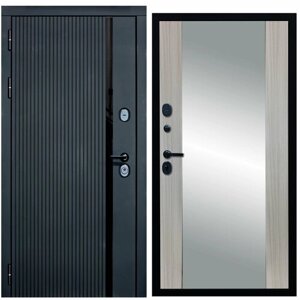 Дверь входная металлическая DIVA ДХ-46 Зеркало 2050x960 Левая Черный кварц- Д15 Сандал белый, тепло-шумоизоляция, антикоррозийная защита для квартиры