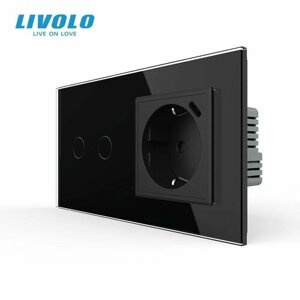 Двухклавишный сенсорный выключатель Livolo с розеткой 220+USB-C (2-0)