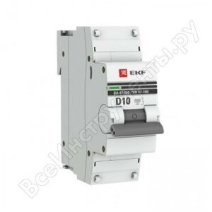 EKF Автоматический выключатель 1P 10А (D) 10kA ВА 47-100 PROxima mcb47100-1-10D-pro