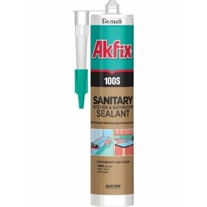 Герметик Akfix 100S, санитарный, силиконовый, белый, 280 мл 5149745