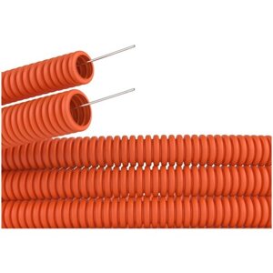 Гофра для кабеля ПНД D 40мм с протяжкой оранжевая 20 м. DKC Premium.