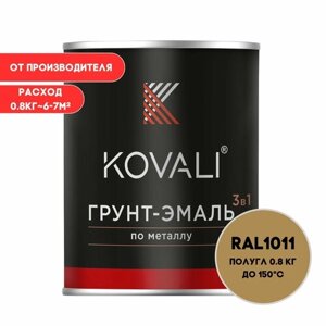 Грунт-эмаль 3 в 1 KOVALI полугл Коричнево-бежевый RAL 1011 0,8кг краска по металлу, по ржавчине, быстросохнущая , краска Ковали