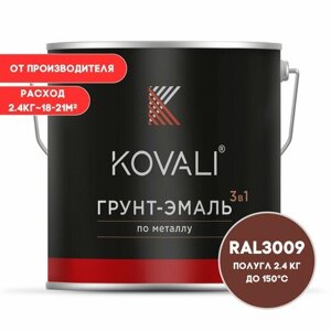 Грунт-эмаль 3 в 1 KOVALI полугл Красная окись RAL 3009 2.4 кг краска по металлу, по ржавчине, быстросохнущая