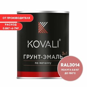 Грунт-эмаль 3 в 1 KOVALI полугл Темно-розовый RAL 3014 0,8кг краска по металлу, по ржавчине, быстросохнущая , краска Ковали