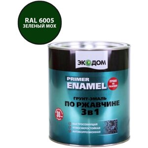 Грунт-эмаль по ржавчине 3в1 Экодом зеленый мох RAL 6005 полуматовая 2,2 кг