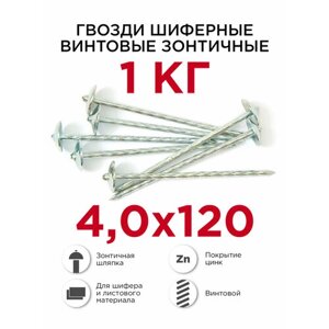 Гвозди шиферные винтовые (зонтичные) Профикреп оцинкованные 4,0 х 120 мм, 1 кг