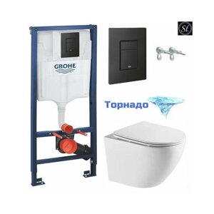 Инсталляция с унитазом, инсталляция GROHE Solido с черной панелью смыва + унитаз подвесной Azario Grado Tornado AZ-0046-UQ смыв Торнадо