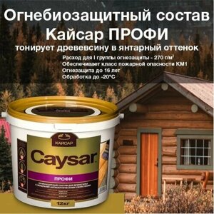 Кайсар Профи / Caysar Profi / ведро 12 кг. Огнебиозащитный состав для древесины. Зимняя обработка до -20°С. Тонирует в янтарный оттенок