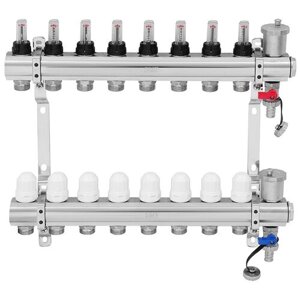 Коллектор латунь в сборе 8 контура 1"3/4" для теплого пола с расходомерами GIDROFORCE (GFA201N0010/8)