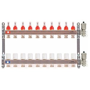 Коллекторная группа с расходомером Uni-Fitt 1"х3/4", нержавейка, 11 выходов (автовоздух)