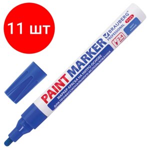 Комплект 11 шт, Маркер-краска лаковый (paint marker) 4 мм, синий, нитро-основа, алюминиевый корпус, BRAUBERG PROFESSIONAL PLUS, 151447