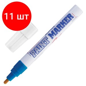 Комплект 11 шт, Маркер-краска лаковый (paint marker) MUNHWA, 4 мм, синий, нитро-основа, алюминиевый корпус, PM-02
