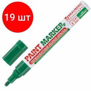 Комплект 19 шт, Маркер-краска лаковый (paint marker) 4 мм, зеленый, без ксилола (без запаха), алюминий, BRAUBERG PROFESSIONAL, 150879