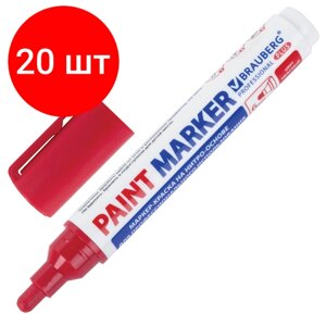 Комплект 20 шт, Маркер-краска лаковый (paint marker) 6 мм, красный, нитро-основа, BRAUBERG PROFESSIONAL PLUS EXTRA, 151452
