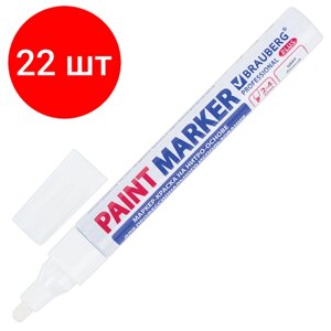 Комплект 22 шт, Маркер-краска лаковый (paint marker) 4 мм, белый, нитро-основа, алюминиевый корпус, BRAUBERG PROFESSIONAL PLUS, 151444