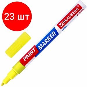 Комплект 23 шт, Маркер-краска лаковый EXTRA (paint marker) 2 мм, желтый, улучшенная нитро-основа, BRAUBERG, 151973