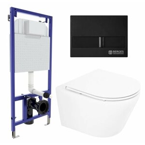 Комплект 3 в 1 инсталляция Berges Wasserhaus Novum L5 + Унитаз подвесной BelBagno Tre BB8001CHR/SC + кнопка черная