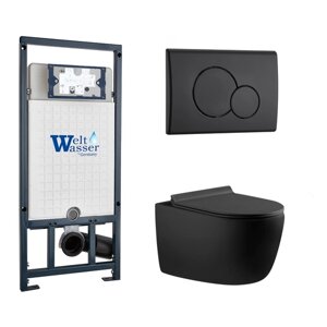 Комплект 3 в 1 инсталляция WeltWasser WW Marberg 507 + Унитаз подвесной Aquanet Cetus 287008 черный с кнопкой черной RD 10000005949 + 10000010238 + 287008