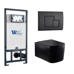 Комплект 3 в 1 инсталляция WeltWasser WW Marberg 507 + Унитаз подвесной Vincea Ultra Rimless VT1-32MB черный с кнопкой черной SE 10000005949 + 10000010239 + VT1-32MB