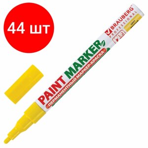 Комплект 44 шт, Маркер-краска лаковый (paint marker) 2 мм, желтый, без ксилола (без запаха), алюминий, BRAUBERG PROFESSIONAL, 150863
