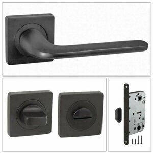 Комплект дверных ручек Punto DROID_ZQ_BL-24_UN, черный (ручка + завертка WC + магнитный замок)