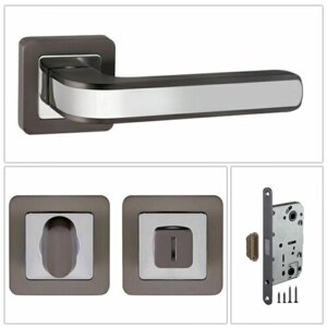 Комплект дверных ручек Punto NOVA_QR_GR/CP-23_UN, графит/хром (ручка + завертка WC + магнитный замок)