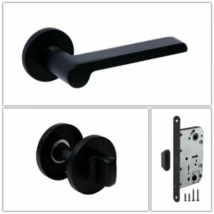 Комплект ручек для дверей Bussare CENTRO_A-11-50_BLACK_UN, черный (ручка + завертка WC + магнитный замок)