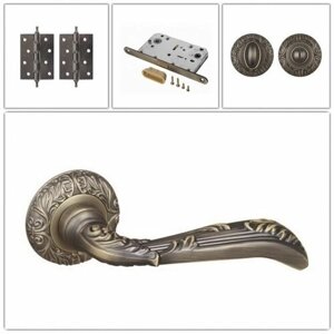 Комплект ручек для дверей Fuaro BOHEMIA_SM_MAB-6_MAGWC_CL, темная бронза (ручка + завертка WC + магнитный замок + 2 универсальные петли с короной)