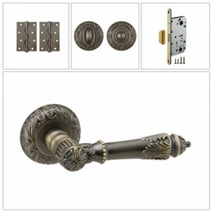 Комплект ручек для дверей Fuaro IMPERIA_SM_MAB-6_MAGWC, темная бронза (ручка + завертка WC + магнитный замок + 2 универсальные петли)