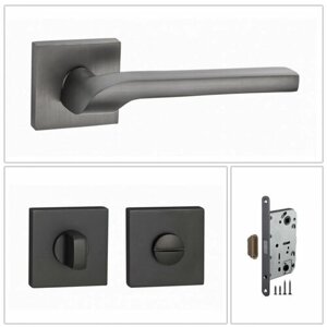 Комплект ручек для дверей Puerto INAL_535-03_MBN_UN, матовый черный никель (ручка + завертка WC + магнитный замок)