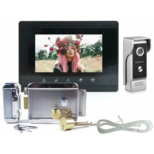 Комплект видеодомофон цветной и замок: EP-7200 и Anxing Lock-AX042 (I32560KO) и вызывная панель (домофон замок для калитки)