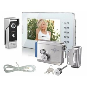 Комплект видеодомофон и электромеханический замок (EP-(7300-W) и AX091 (I32895KO - видеодомофон для квартиры / умный домофон
