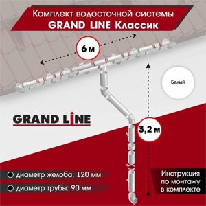 Комплект водосточной системы Grand Line для ската 6м, Белый (RAL 9003)