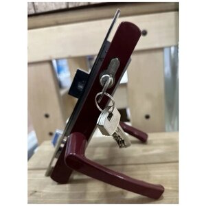 Комплект замка с ручкой VINTARE для калитки личинка 70 мм (ключ-вертушка) (Вишня ral3005)