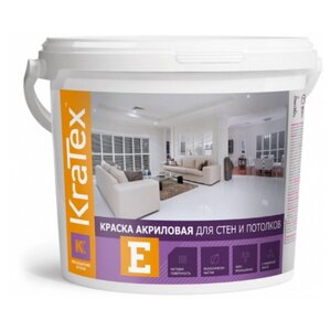 Краска акриловая KraTex для стен и потолков глубокоматовая белый 1.5 кг
