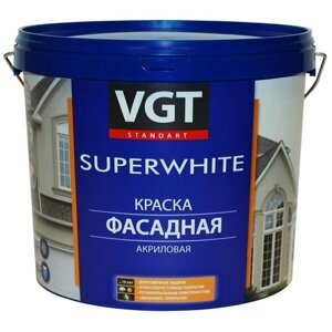 Краска акриловая VGT ВД-АК-1180 фасадная "Супербелая" матовая белый 6 л 6 кг