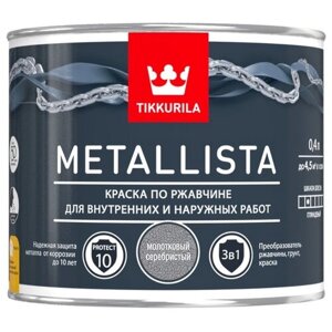 Краска алкидная Tikkurila Metallista молотковая влагостойкая моющаяся глянцевая серебристый 0.4 л 0.6 кг