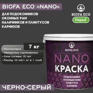 Краска BIOFA ECO NANO для пластиковых подоконников и оконных рам, плинтусов и наличников, адгезионная, полуматовая, цвет черно-серый, 7 кг