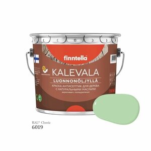 Краска для дерева и деревянных фасадов FINNTELLA KALEVALA, с натуральным маслом и полиуретаном, цвет RAL 6019 Бело-зеленый (Pastel green), 2,7л