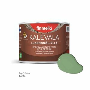 Краска для дерева и деревянных фасадов FINNTELLA KALEVALA, с натуральным маслом и полиуретаном, цвет RAL 6021 Бледно-зеленый (Pale green), 0,45л
