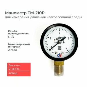 Манометр ТМ-210P. 00(0-4 MРа)G1/4 класс точности 2,5 диаметр 50 мм.